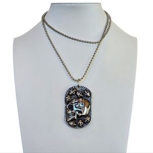 David Sigal Stainless Steel Silvertone Skull Dog Tag Ball Link Necklace